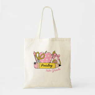 Personalise Name Cute Groovy Pencil Girls Tote Bag