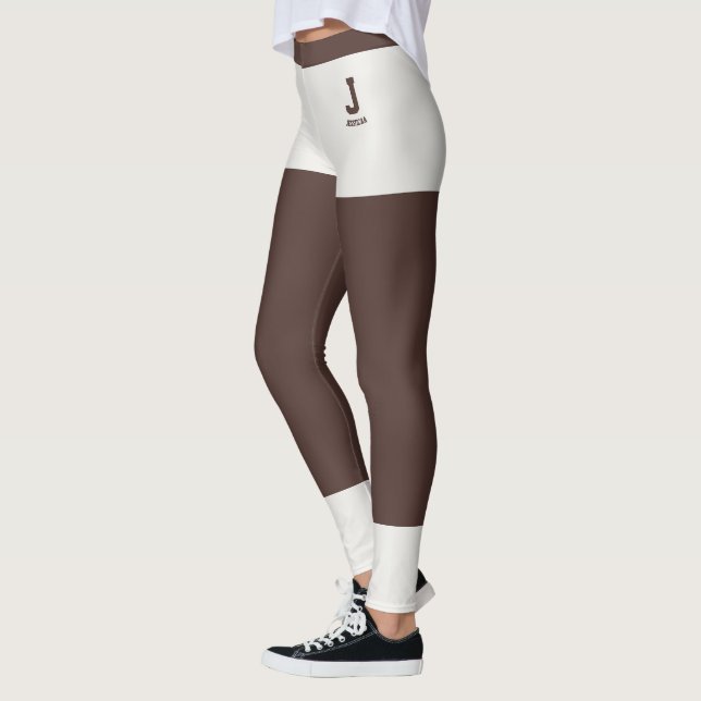 Personalise Name Cute Neutral Coffee Bean Monogram Leggings (Left)