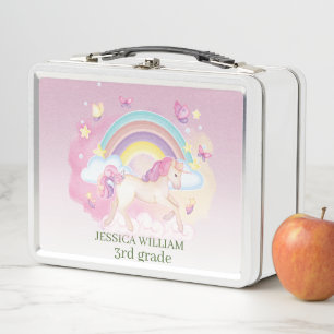 Personalise Name Cute unicorn, Back To School   Metal Lunch Box