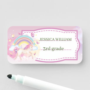 Personalise Name Cute unicorn, Back To School Nam Name Tag