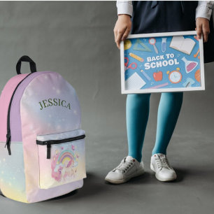 Personalise Name Cute unicorn, Back To School Nam Printed Backpack