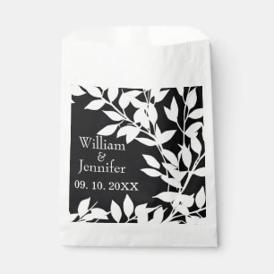 Personalise Name, Date Elegant Black & White leave Favour Bags