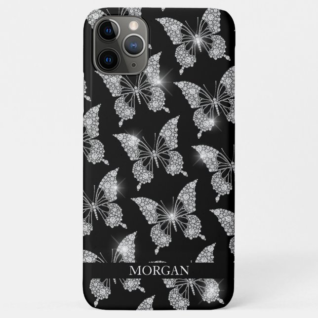 Personalise Name, Diamond Butterfly Pattern, Black Case-Mate iPhone Case (Back)