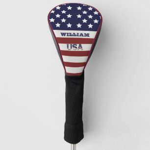 Personalise Name Flag American USA Pattern Golf Head Cover