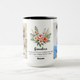 Personalise Name Florals Granma Gift Black Combo Mug
