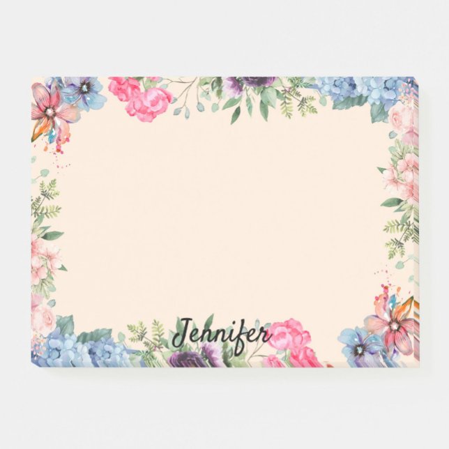Personalise Name Flower Border Floral Post-it Notes (Creator Uploaded)