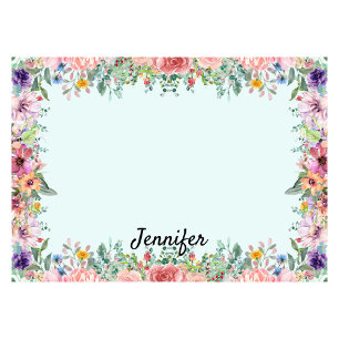 Personalise Name Flower Border Floral Post-it Notes