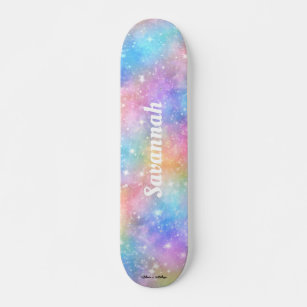 Personalise Name Galaxy Nebula Rainbow Gradient Skateboard