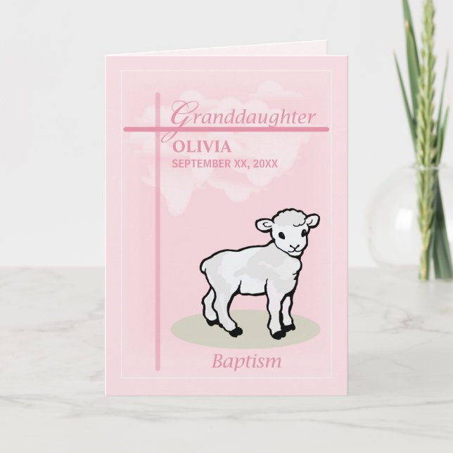 Personalise Name Granddaughter Baptism Pink Girl Card (Front)
