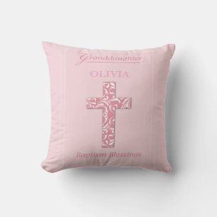 Personalise Name Granddaughter Baptism Pink Girl  Cushion
