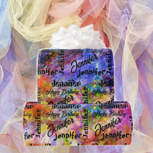 Personalise Name Happy Birthday Colour Splash Wrapping Paper