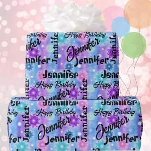 Personalise Name Happy Birthday Pink Blue Lavender Wrapping Paper