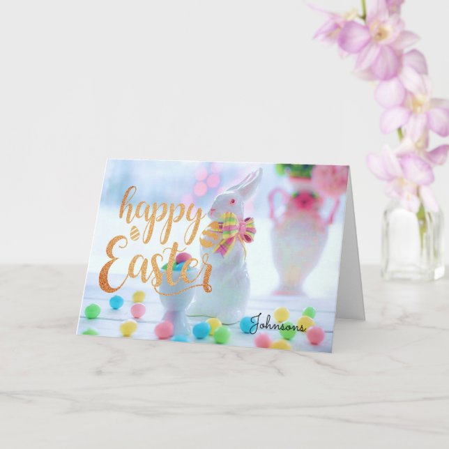 Personalise Name HAPPY EASTER Cute Bunny Aesthetic Card (Orchid)