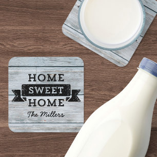 Personalise Name Home Sweet Home Pale Wood Rustic Coaster