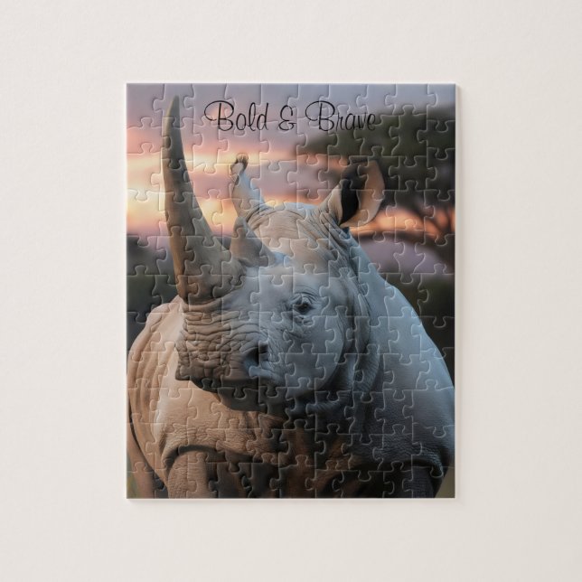 Personalise Name Horned Rhino Gift  Jigsaw Puzzle (Vertical)