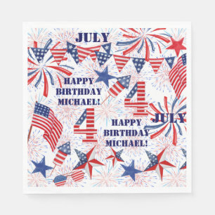 Personalise Name July Birthday Red White Blue Flag Napkin
