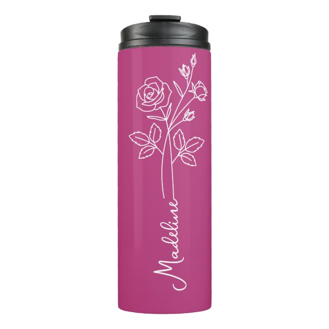 Personalise Name June Birth Flower Very Berry Thermal Tumbler (Front)