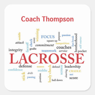 Personalise Name Lacrosse Coach Thanks Words Square Sticker