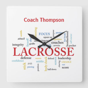 Personalise Name Lacrosse Coach Thanks Words Square Wall Clock