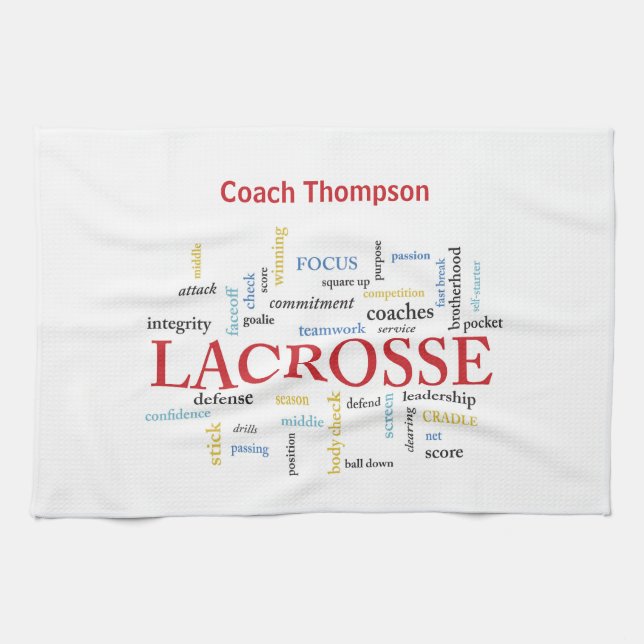 Personalise Name Lacrosse Coach Thanks Words Tea Towel (Horizontal)