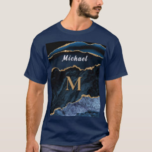 Personalise Name Letter Navy Blue Gold T-Shirt