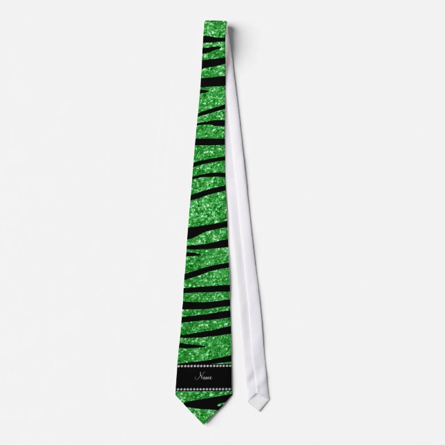Personalise name light green glitter zebra stripes tie (Front)