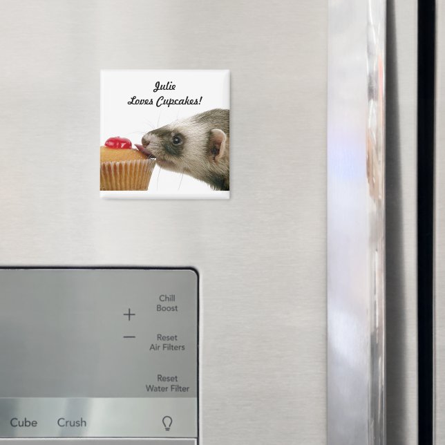 Personalise Name Loves Cupcakes Ferrets Magnet (In Situ (Fridge))