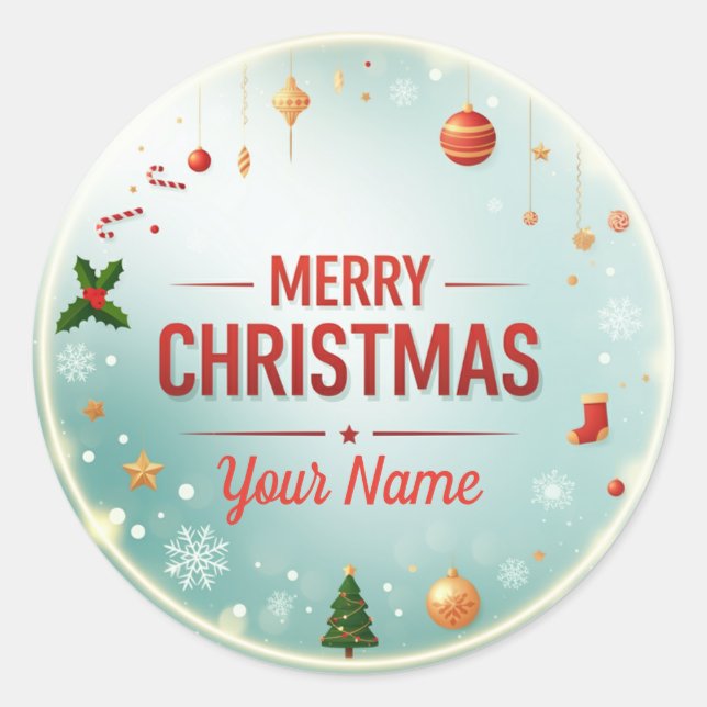 Personalise "Name" Mery Christmas Classic Round Sticker (Front)