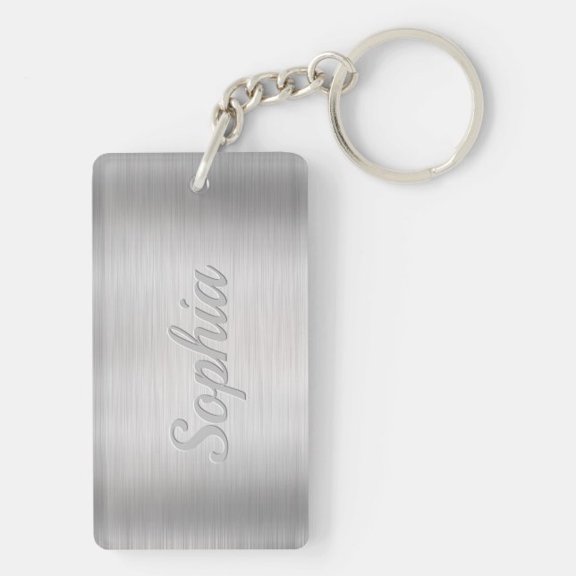 Personalise Name & Message, Brushed Steel Key Ring (Back)