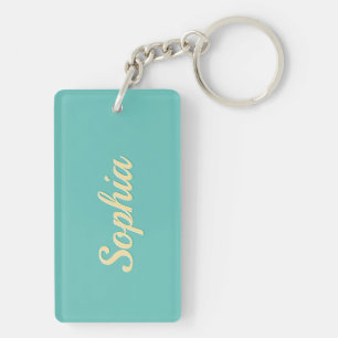 Personalise Name & Message, Pale Yellow & Lt. Teal Key Ring