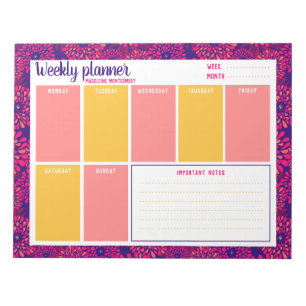 Personalise Name Modern Floral Weekly Planner Notepad