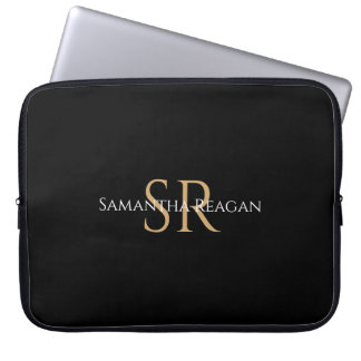 Personalise Name & Monogram in Gold & White Text Laptop Sleeve