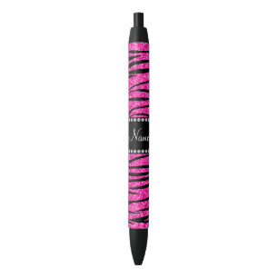 Personalise name neon hot pink glitter zebra black ink pen