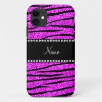 Personalise name neon pink glitter zebra stripes