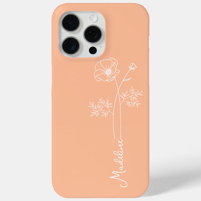 Personalise Name, October Birth Flower Peach Fuzz Case-Mate iPhone Case (Back)