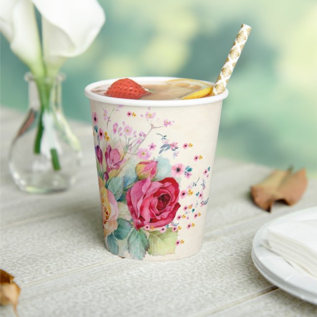 Personalise Name or Text Bouquet of Roses Wedding Paper Cups (Insitu)