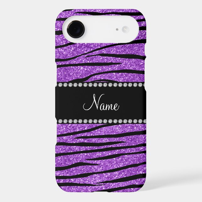 Personalise name pastel purple glitter zebra strip Case-Mate iPhone case (Back)