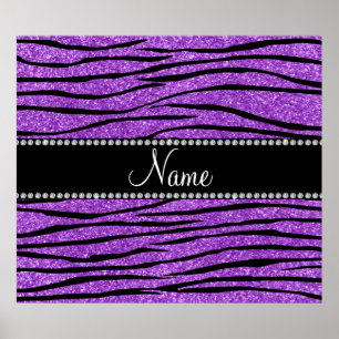 Personalise name pastel purple glitter zebra strip poster