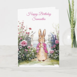 Personalise Name Peter the Rabbit Pink Jacket  Card