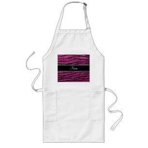 Personalise name pink glitter zebra stripes long apron