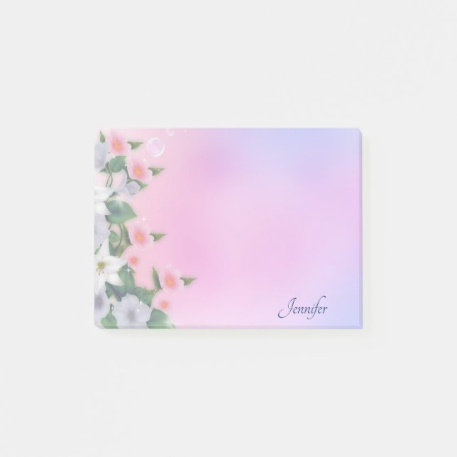 Personalise Name Pink Lavender Floral Gift Post-it Notes (Front)