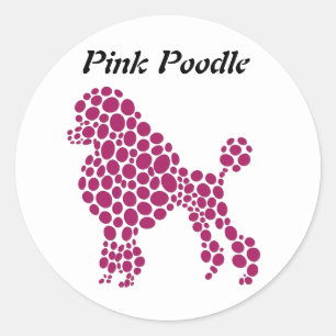 Personalise Name Pink Polka Dot Poodle Dog Classic Round Sticker
