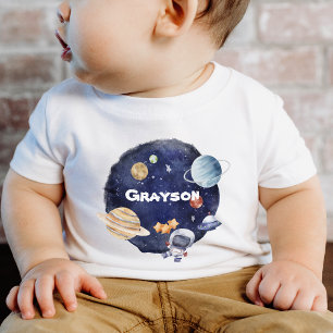 Personalise Name Planet Spaceship Baby T-Shirt