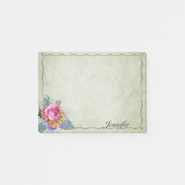 Personalise Name Pretty Pink Rose Personalised Post-it Notes (Front)