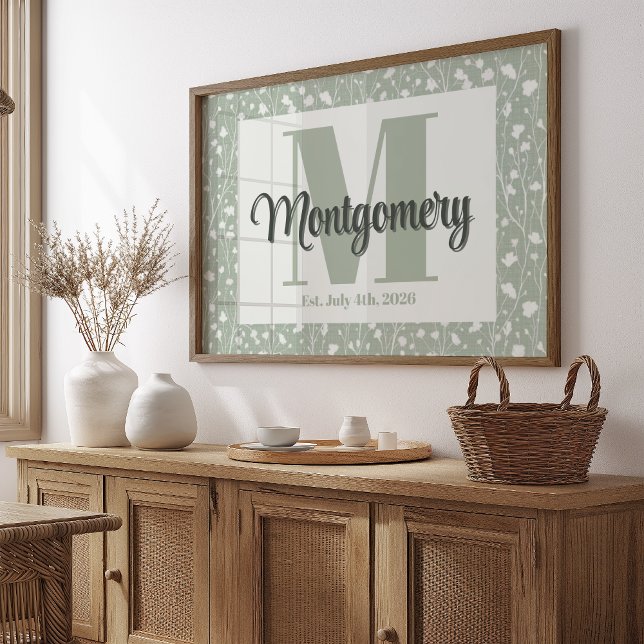 Personalise Name Print Sage Green White Floral (Creator Uploaded)