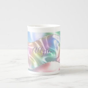 Personalise Name Purple Script, Iridescent Wave Bone China Mug