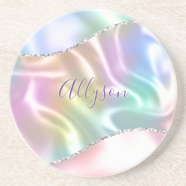 Personalise Name Purple Script, Iridescent Wave Coaster (Front)