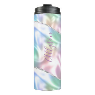 Personalise Name Purple Script Vertical Iridescent Thermal Tumbler