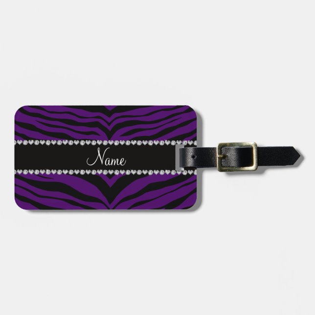 Personalise name purple tiger stripes luggage tag (Front Horizontal)