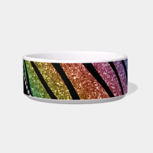 Personalise name rainbow glitter zebra stripes bowl